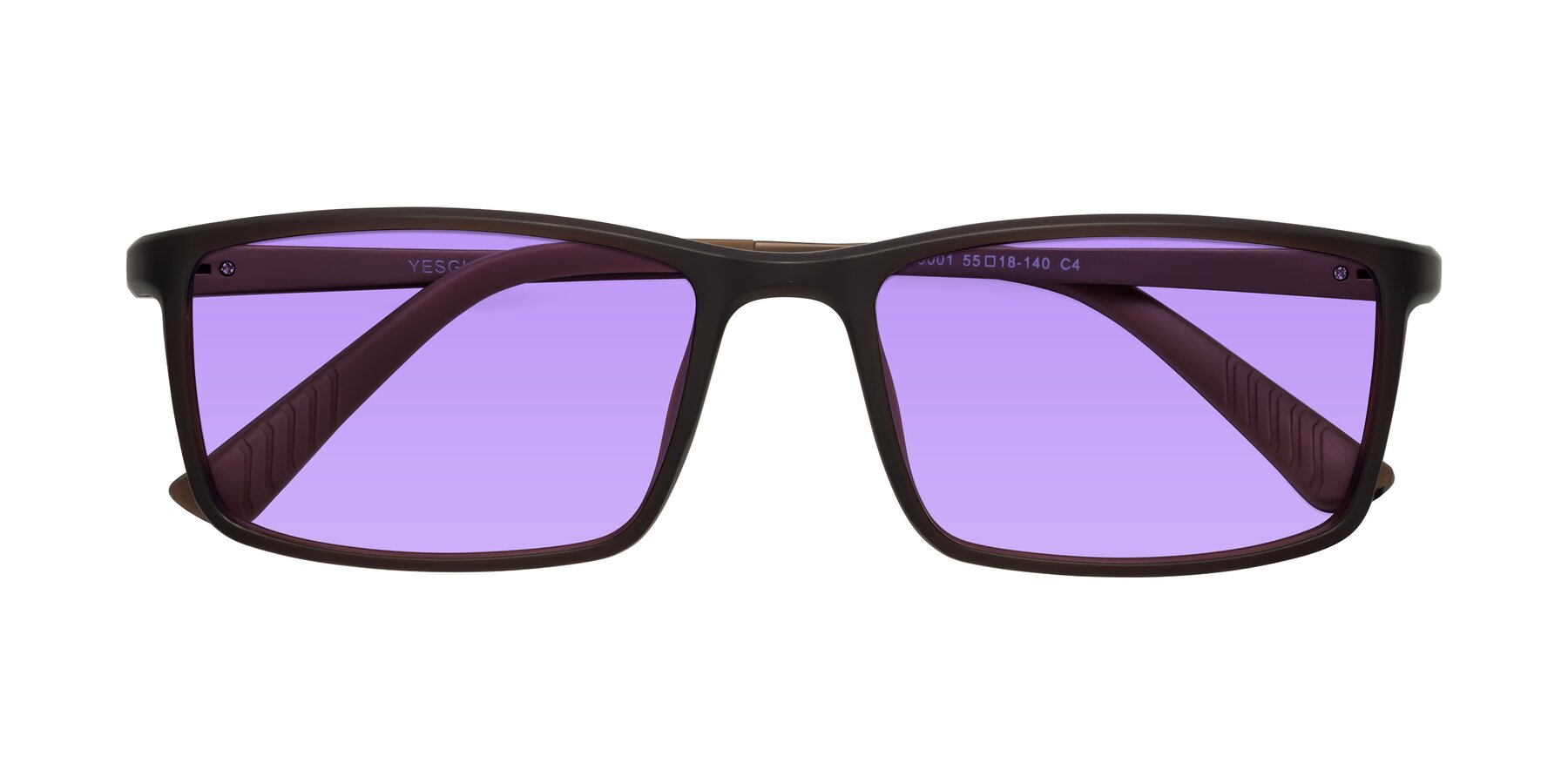 Folded Front of 9001 in Coffee with Medium Purple Tinted Lenses