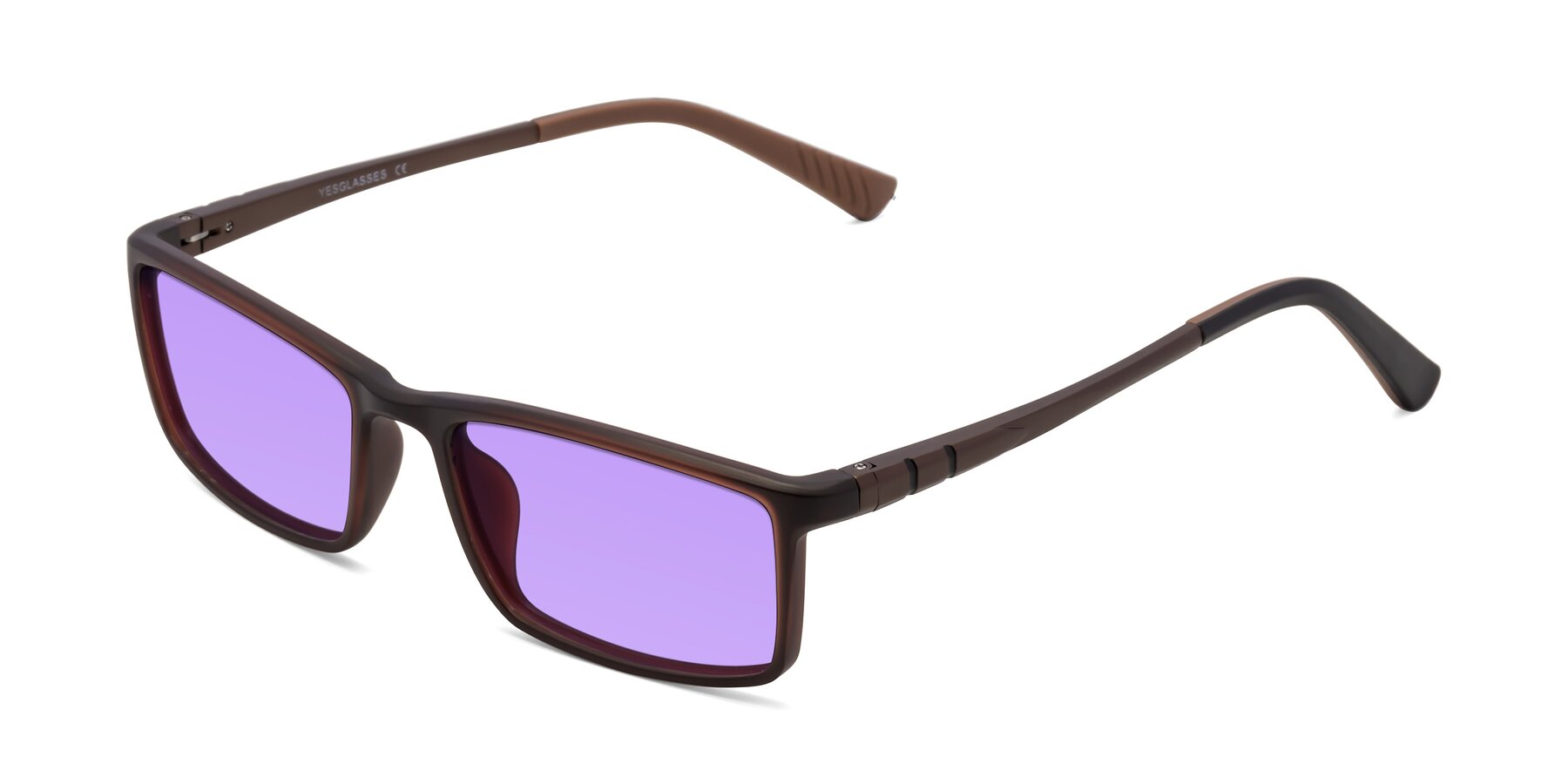 Angle of 9001 in Coffee with Medium Purple Tinted Lenses