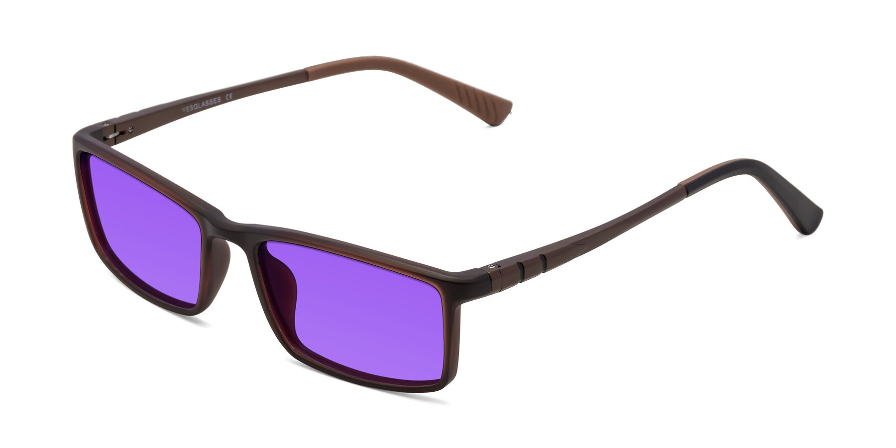 Angle of 9001 in Coffee with Purple Tinted Lenses