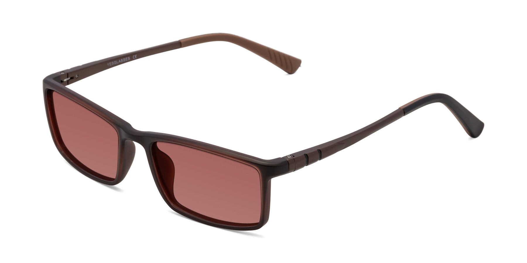 Angle of 9001 in Coffee with Garnet Tinted Lenses