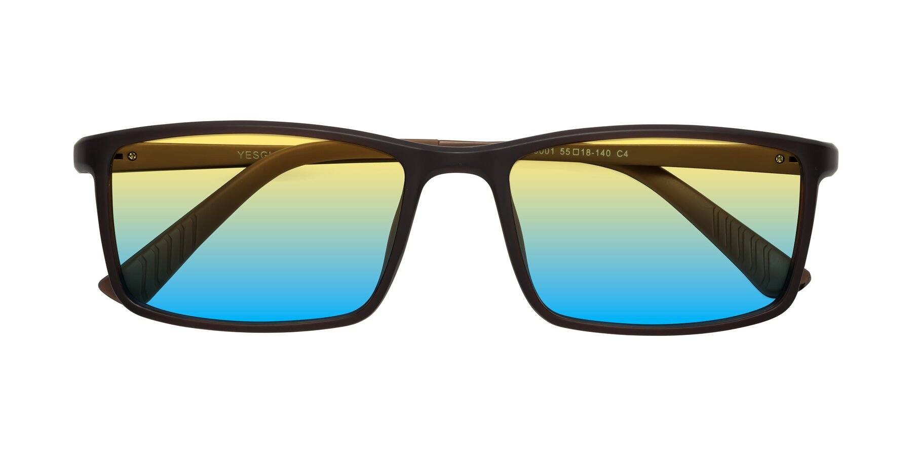 Folded Front of 9001 in Coffee with Yellow / Blue Gradient Lenses