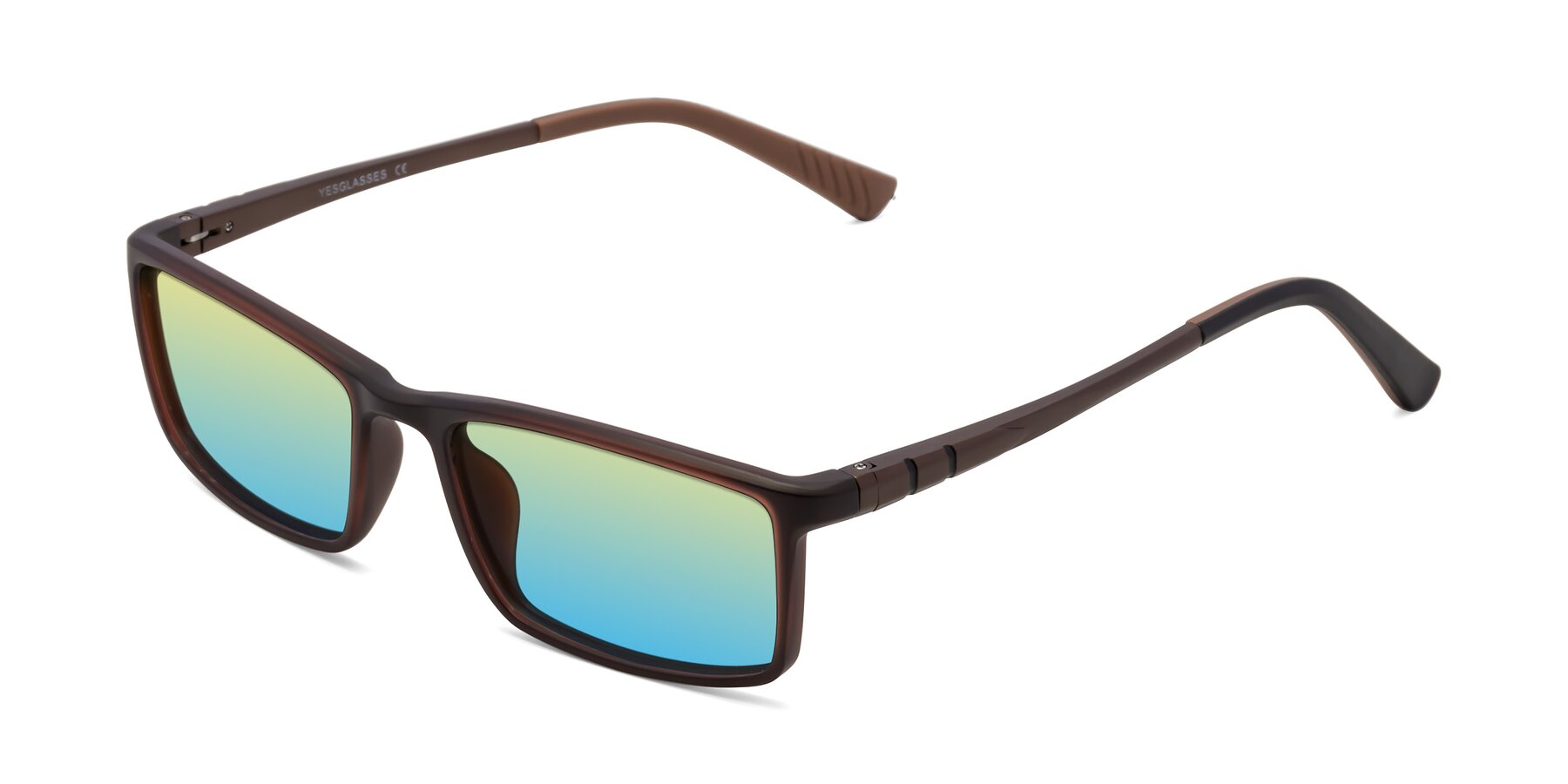 Angle of 9001 in Coffee with Yellow / Blue Gradient Lenses
