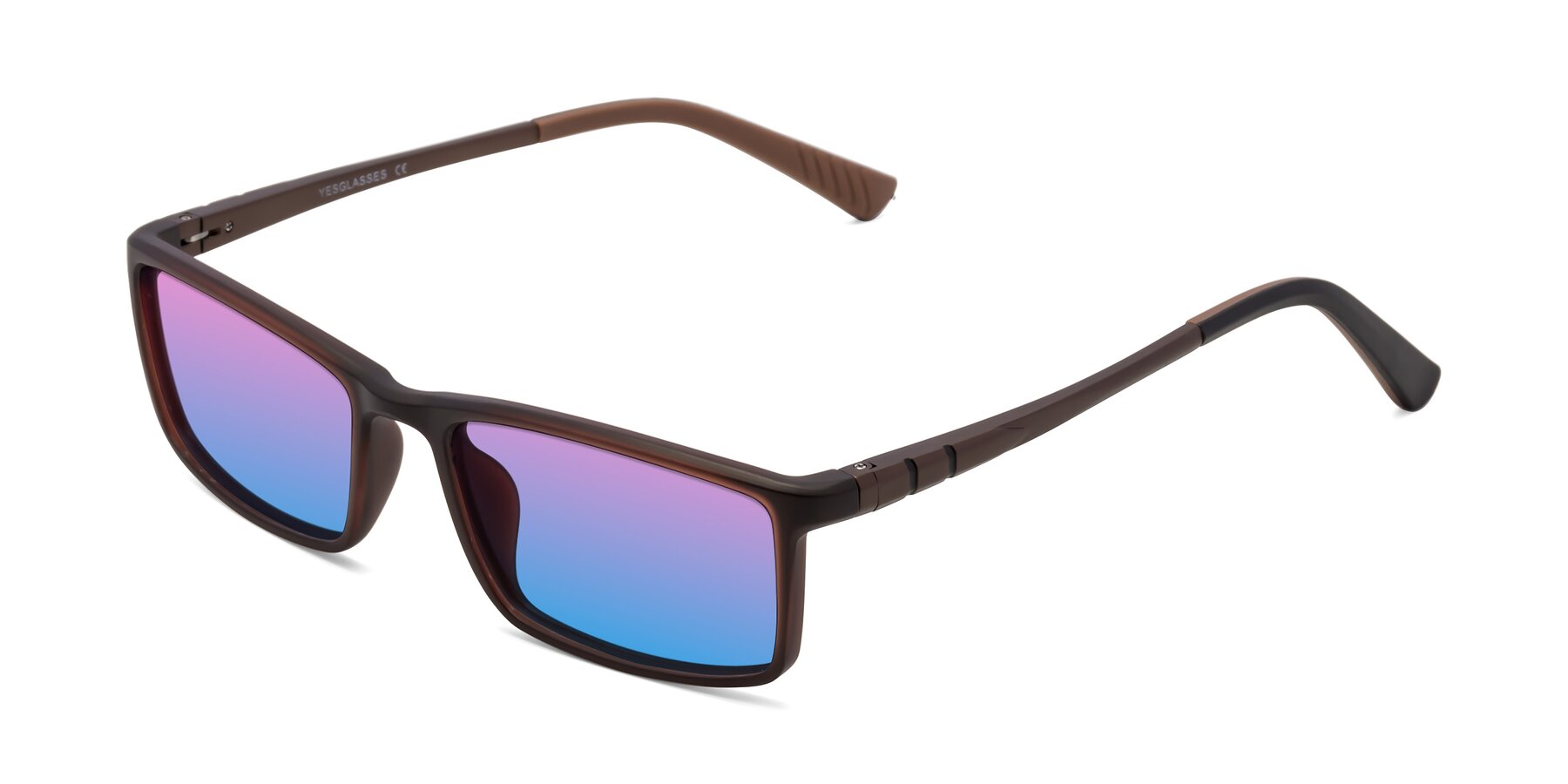 Angle of 9001 in Coffee with Pink / Blue Gradient Lenses