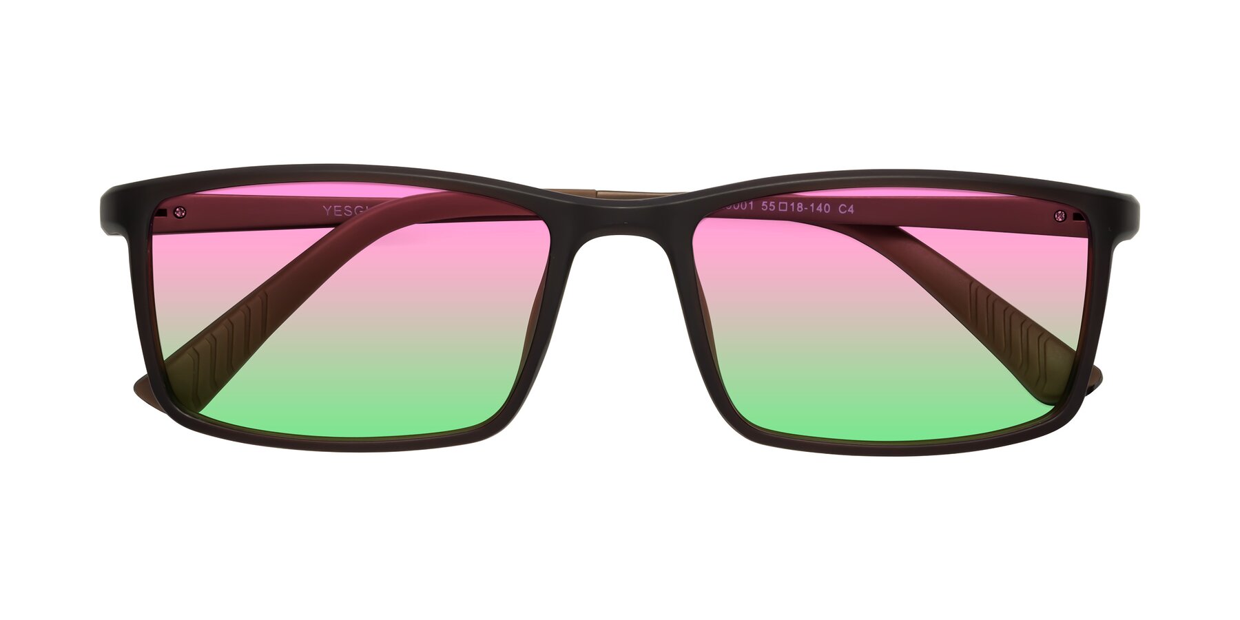 Folded Front of 9001 in Coffee with Pink / Green Gradient Lenses