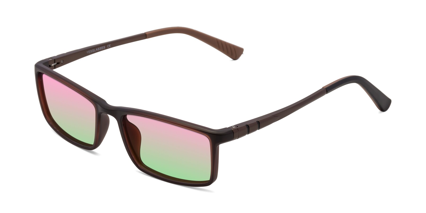 Angle of 9001 in Coffee with Pink / Green Gradient Lenses