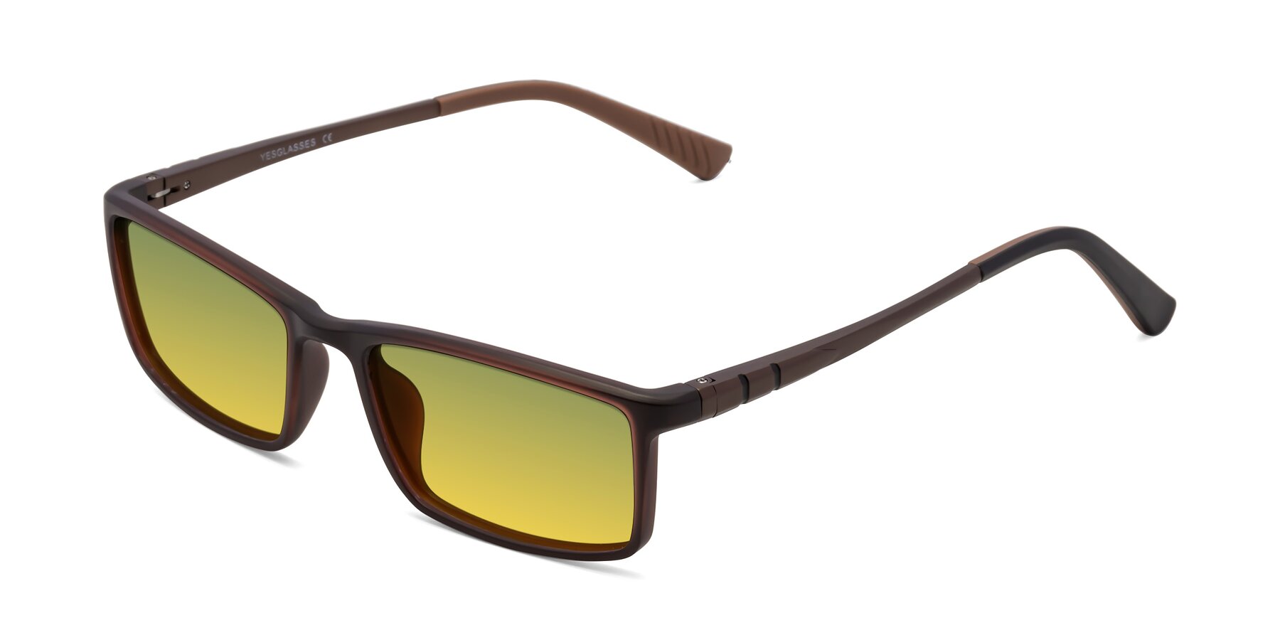 Angle of 9001 in Coffee with Green / Yellow Gradient Lenses