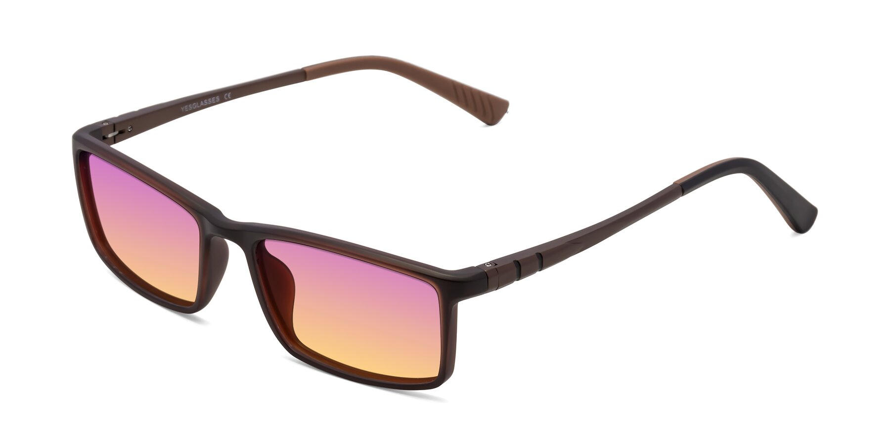 Angle of 9001 in Coffee with Purple / Yellow Gradient Lenses