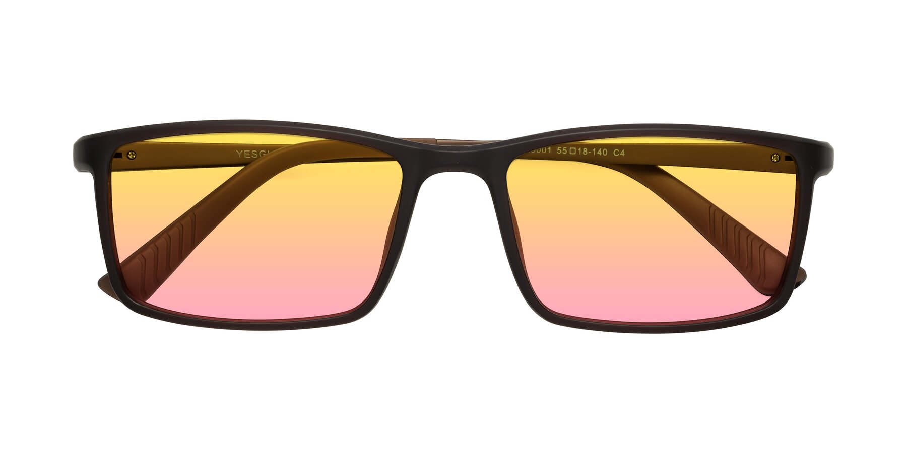 Folded Front of 9001 in Coffee with Yellow / Pink Gradient Lenses
