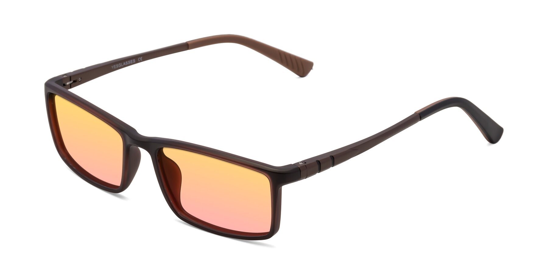 Angle of 9001 in Coffee with Yellow / Pink Gradient Lenses