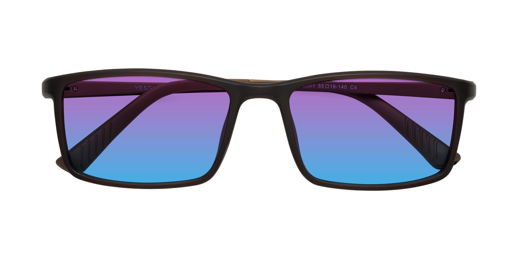 Folded Front of 9001 in Coffee with Purple / Blue Gradient Lenses