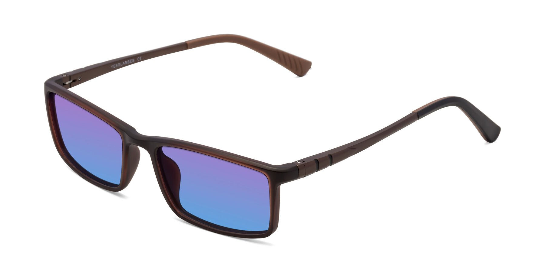 Angle of 9001 in Coffee with Purple / Blue Gradient Lenses
