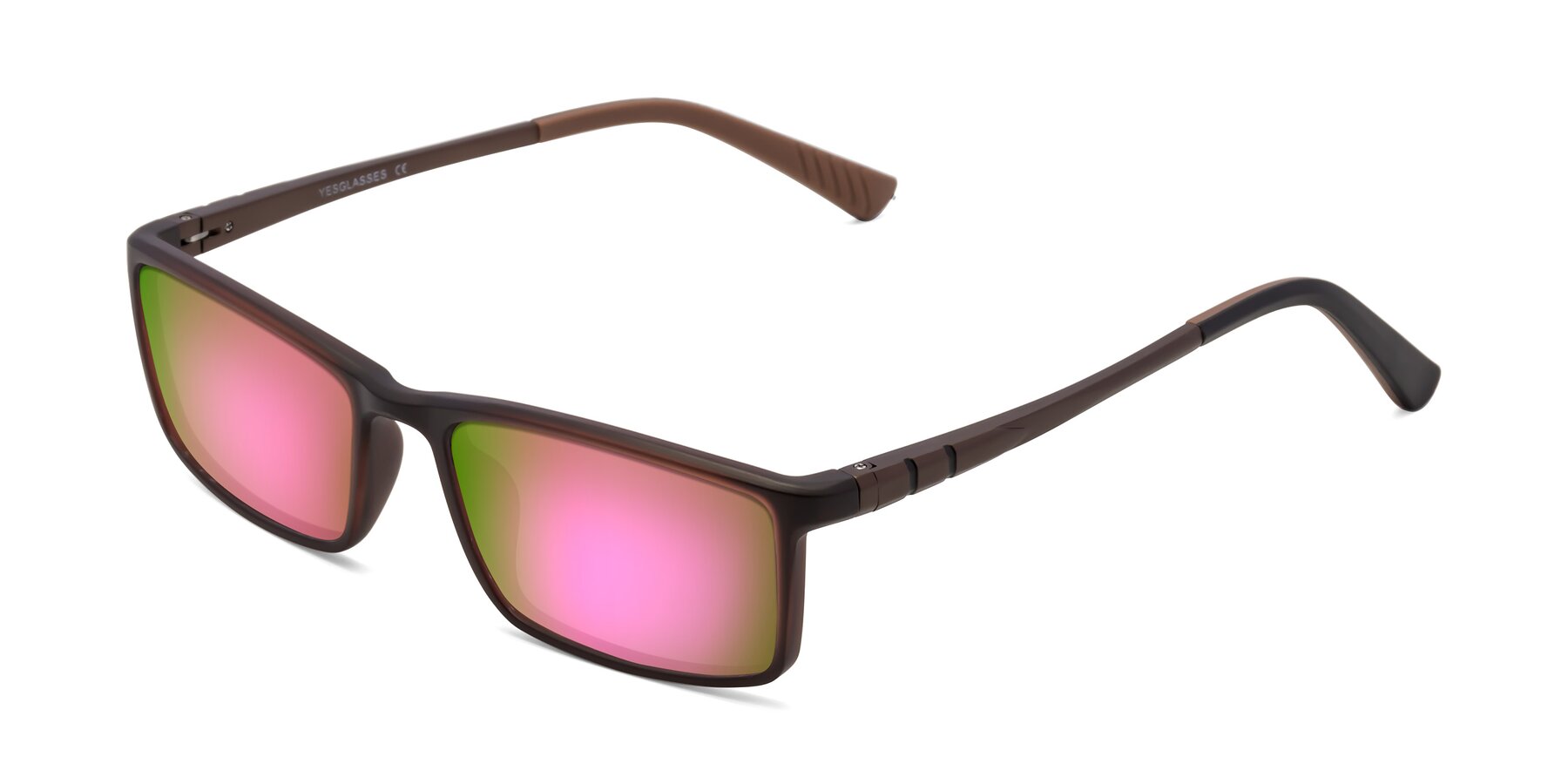 Angle of 9001 in Coffee with Pink Mirrored Lenses