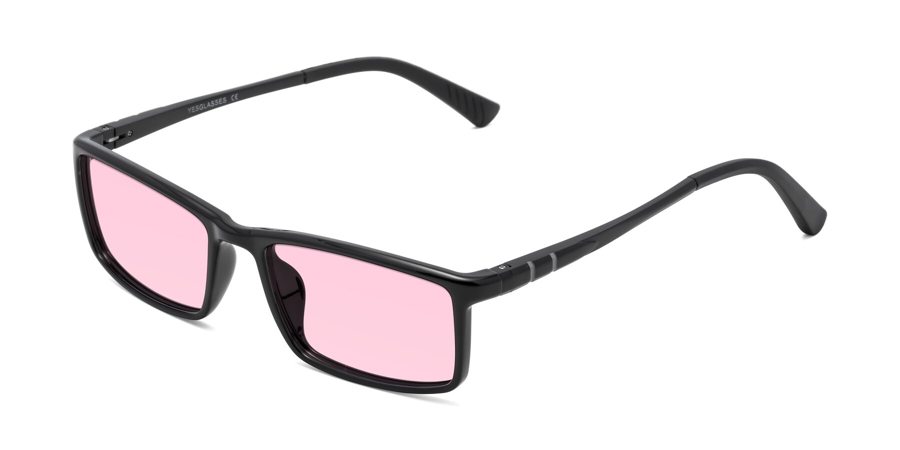 Angle of 9001 in Black with Light Pink Tinted Lenses