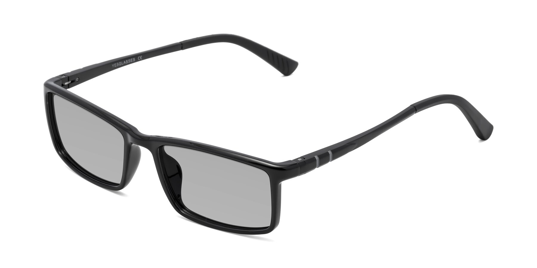 Angle of 9001 in Black with Light Gray Tinted Lenses