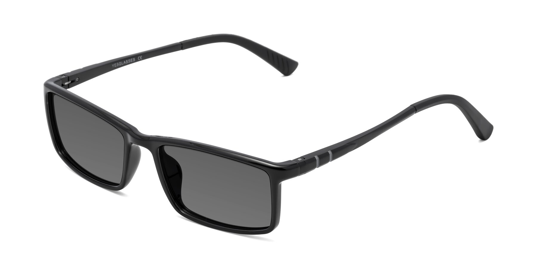 Angle of 9001 in Black with Medium Gray Tinted Lenses