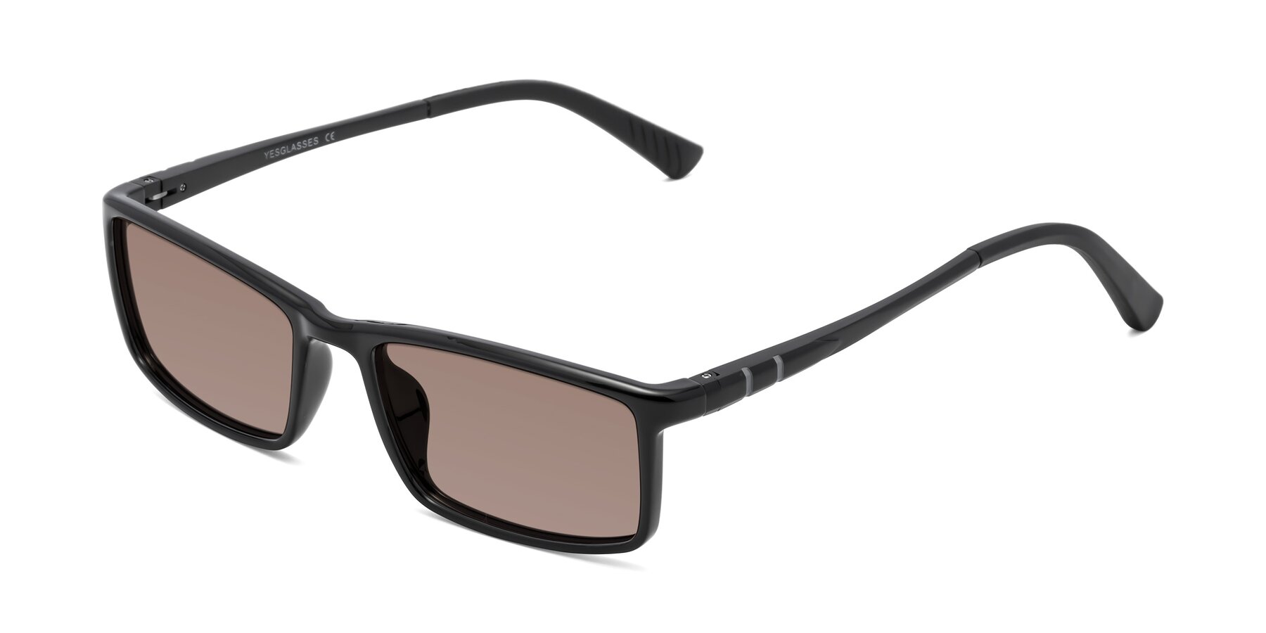 Angle of 9001 in Black with Medium Brown Tinted Lenses