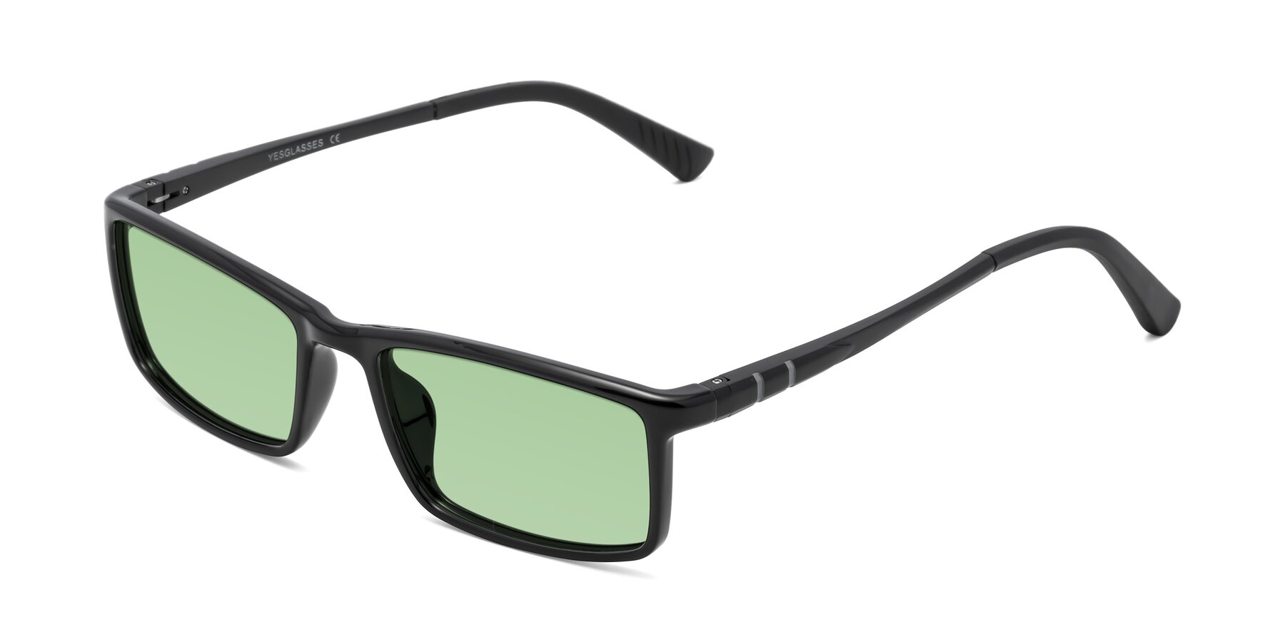 Angle of 9001 in Black with Medium Green Tinted Lenses