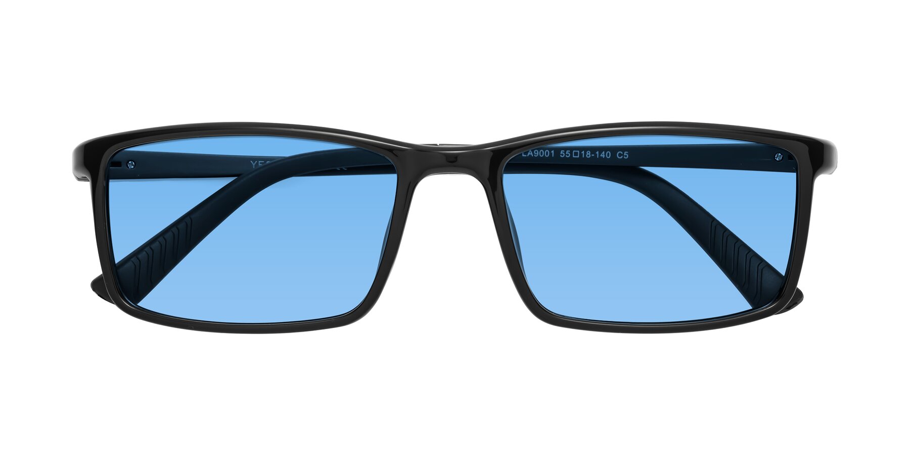 Folded Front of 9001 in Black with Medium Blue Tinted Lenses