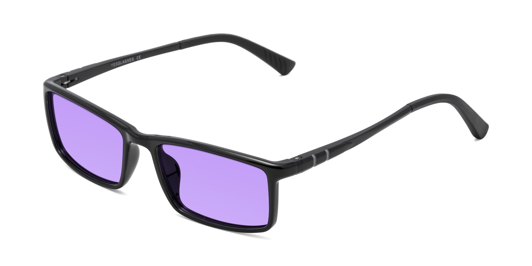 Angle of 9001 in Black with Medium Purple Tinted Lenses