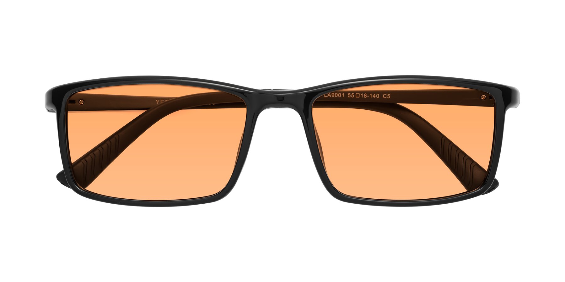 Folded Front of 9001 in Black with Medium Orange Tinted Lenses