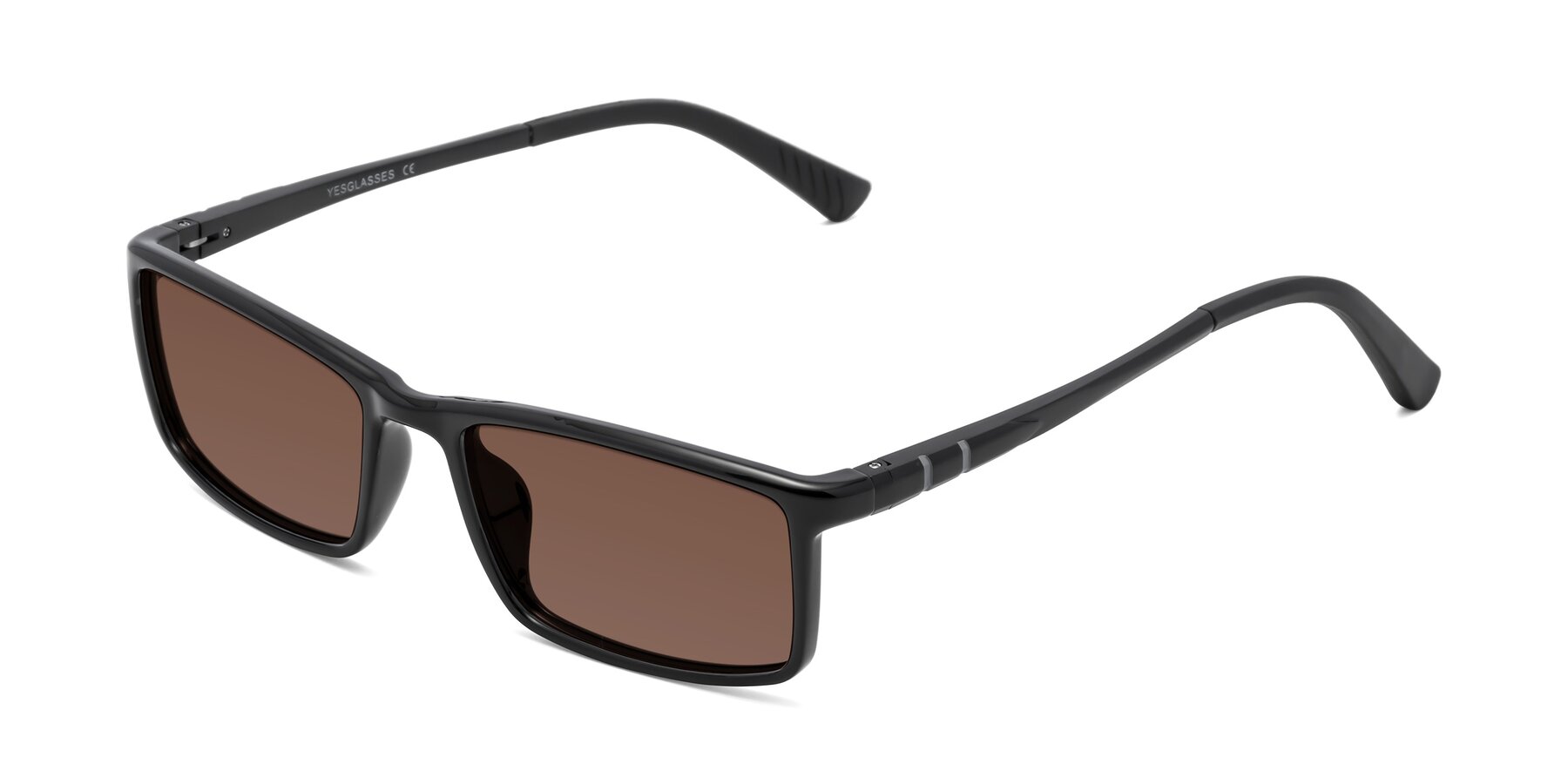 Angle of 9001 in Black with Brown Tinted Lenses