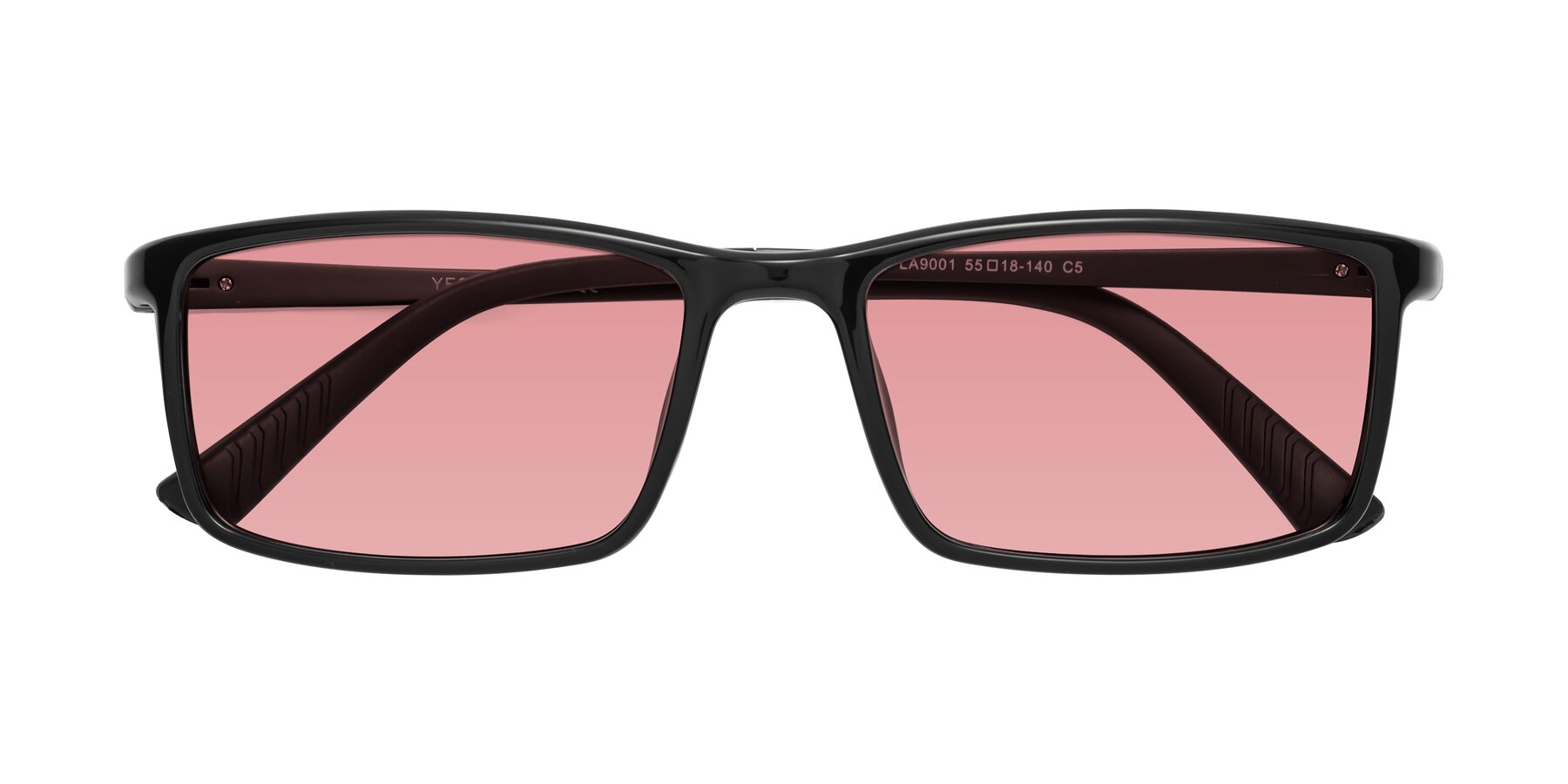 Folded Front of 9001 in Black with Medium Garnet Tinted Lenses