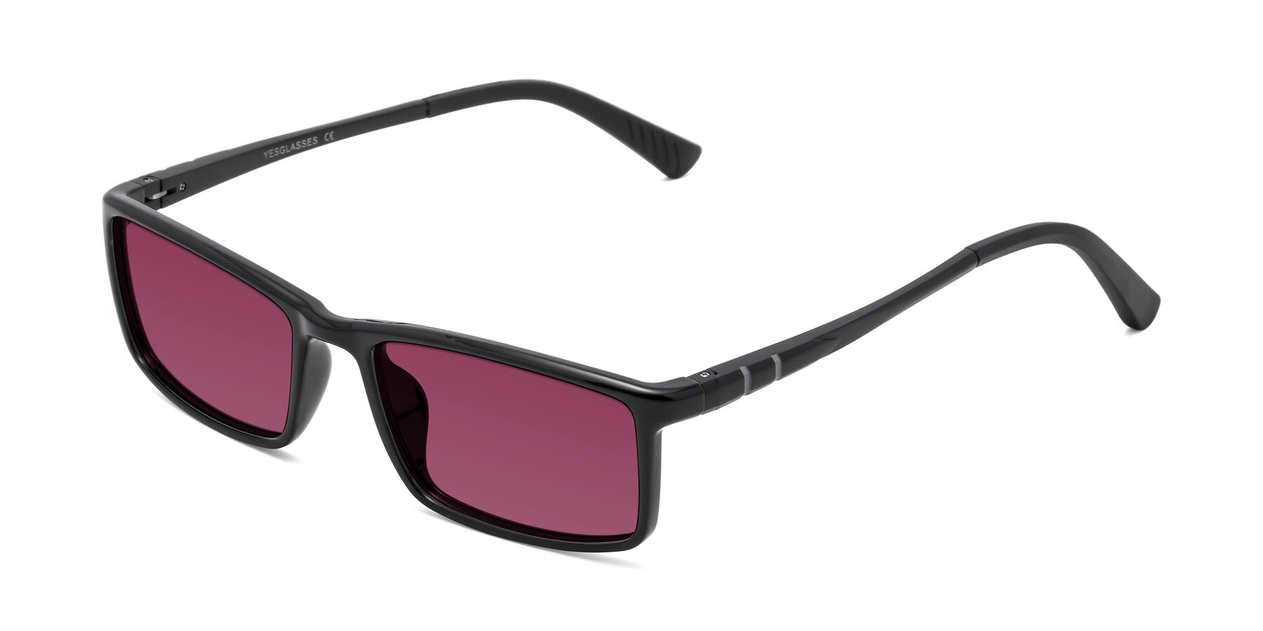 Angle of 9001 in Black with Wine Tinted Lenses