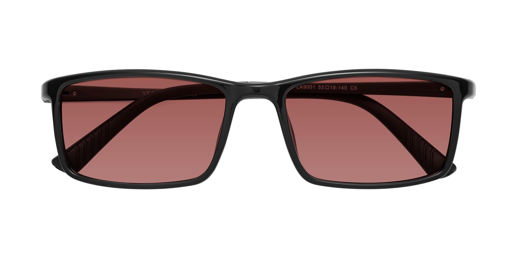 Folded Front of 9001 in Black with Garnet Tinted Lenses