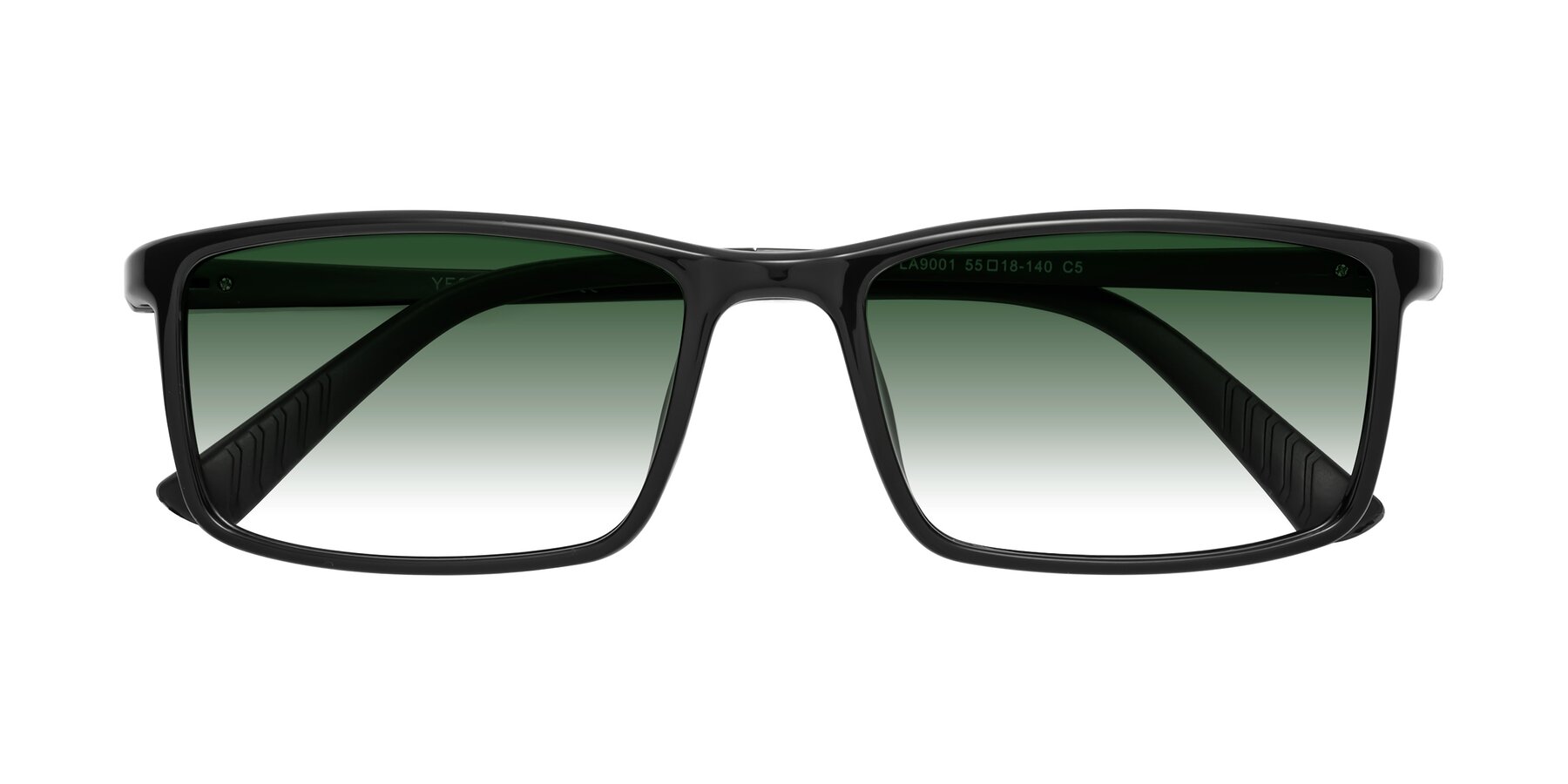 Folded Front of 9001 in Black with Green Gradient Lenses