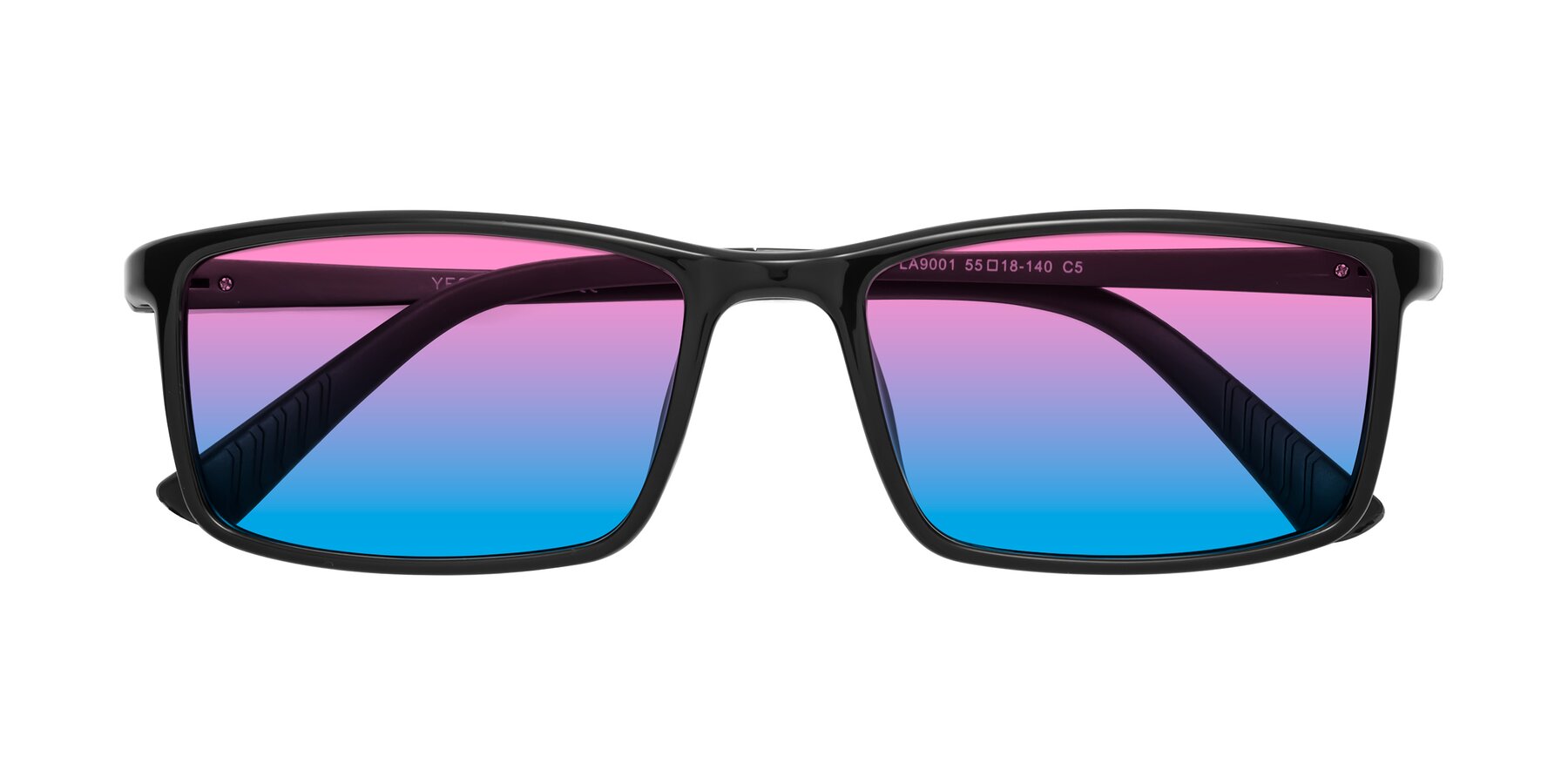 Folded Front of 9001 in Black with Pink / Blue Gradient Lenses