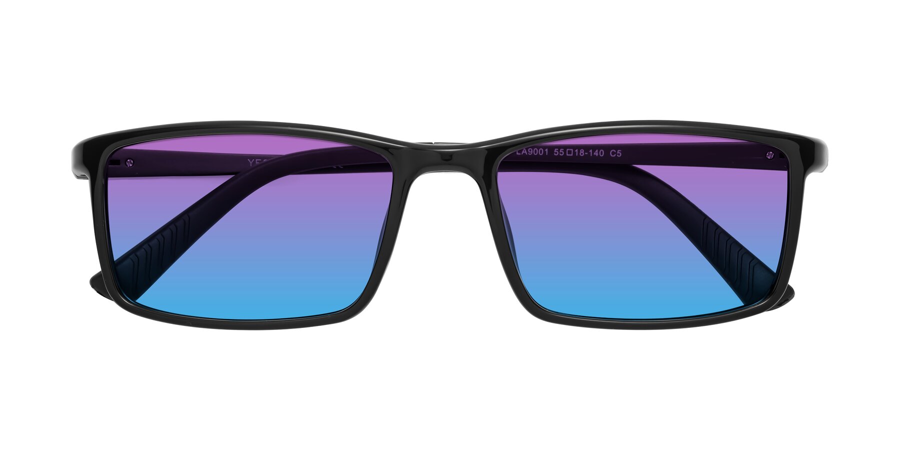 Folded Front of 9001 in Black with Purple / Blue Gradient Lenses