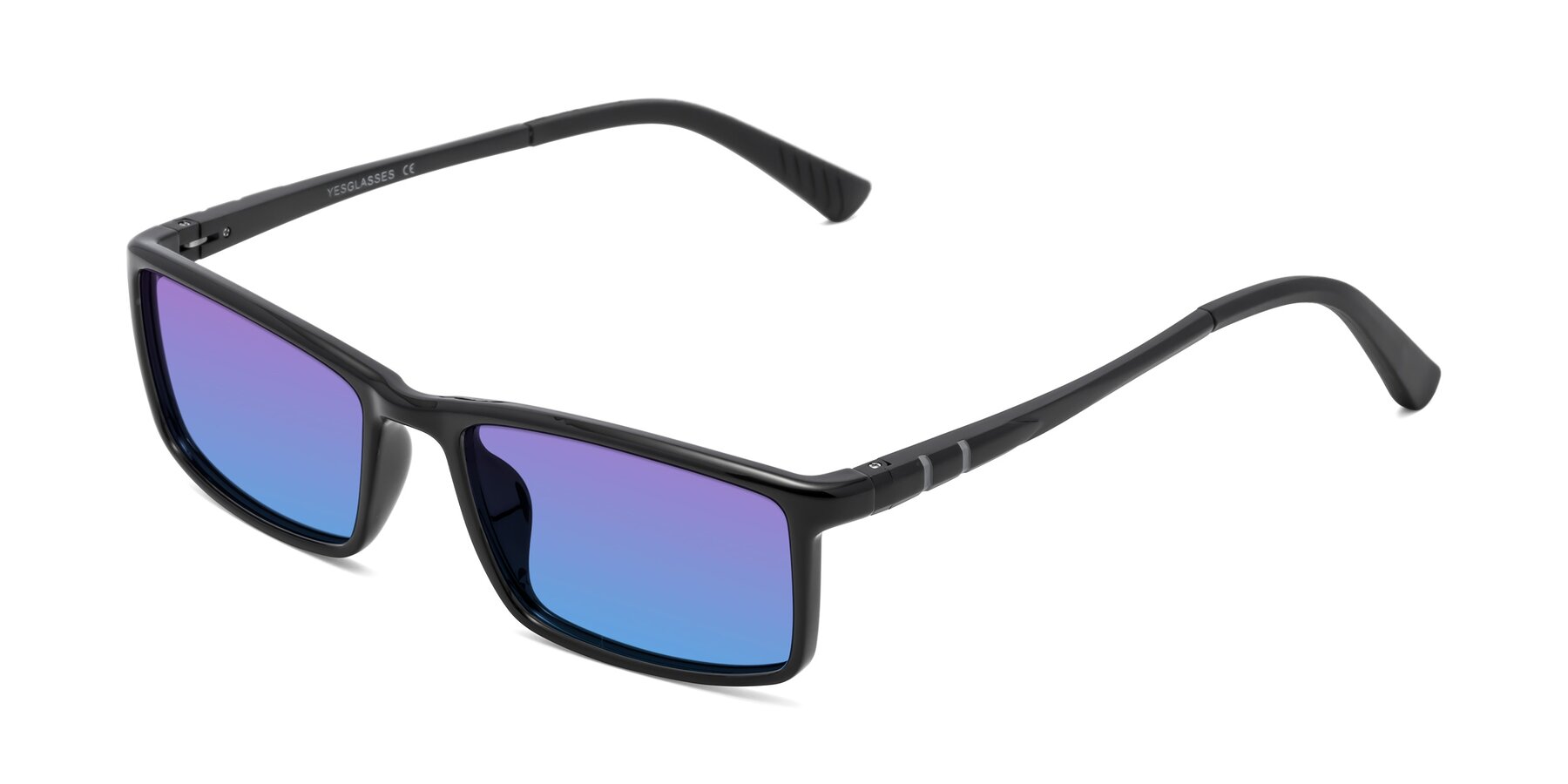 Angle of 9001 in Black with Purple / Blue Gradient Lenses