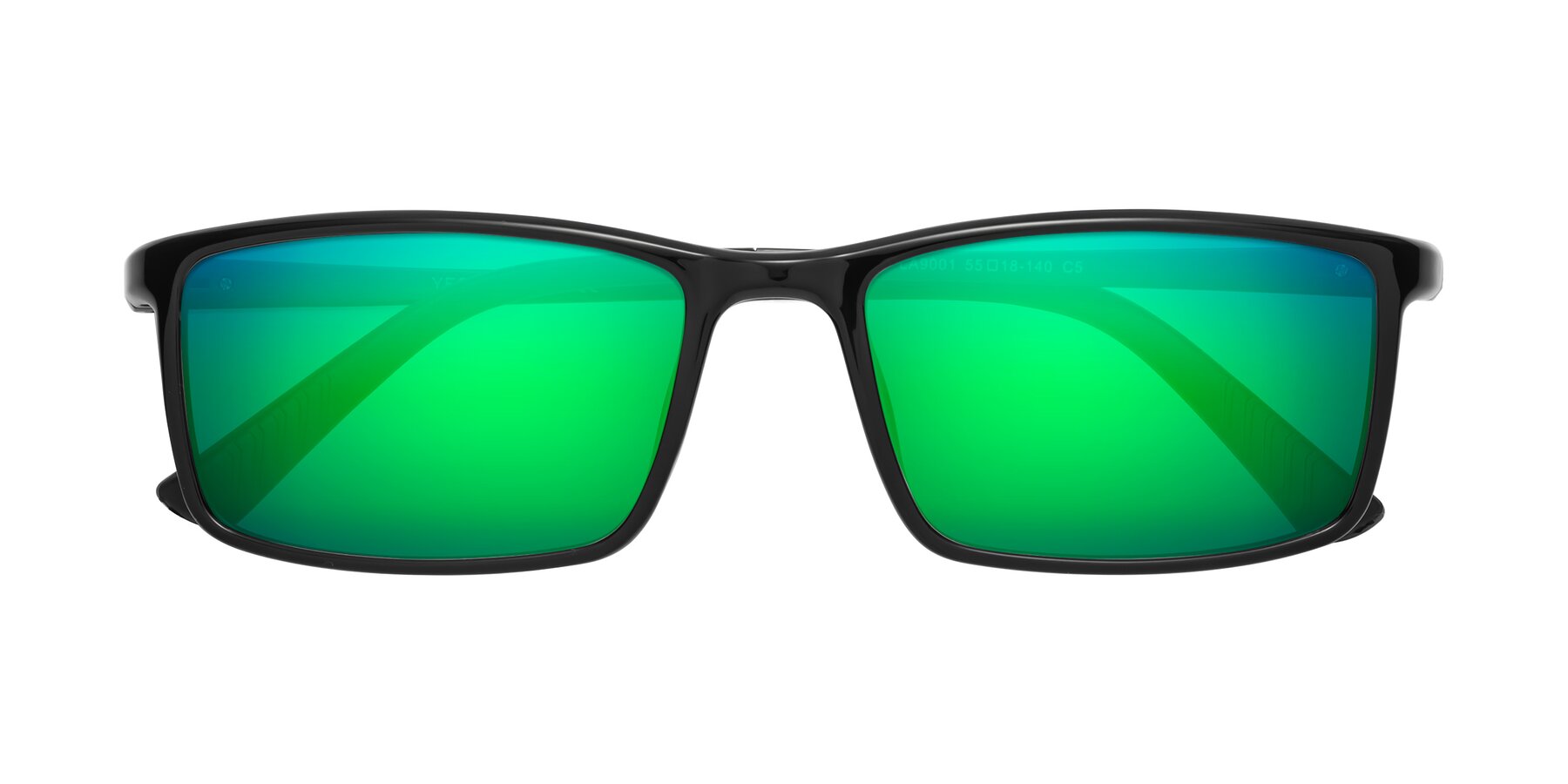 Folded Front of 9001 in Black with Green Mirrored Lenses