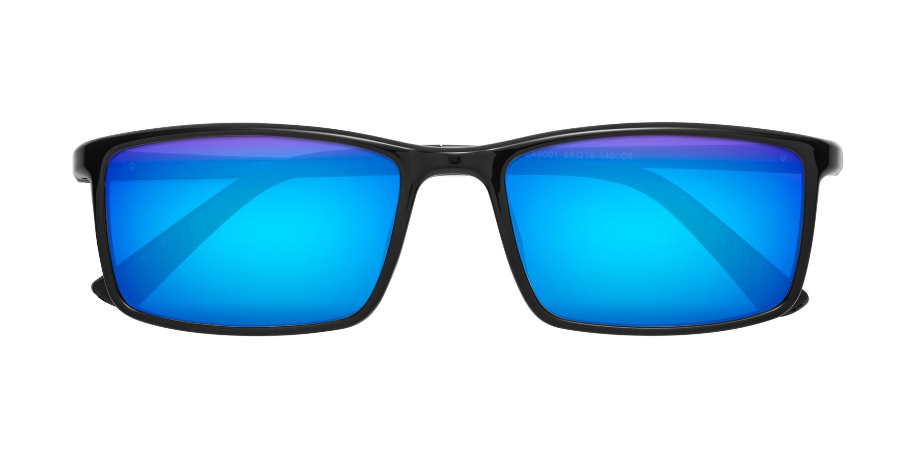 Folded Front of 9001 in Black with Blue Mirrored Lenses