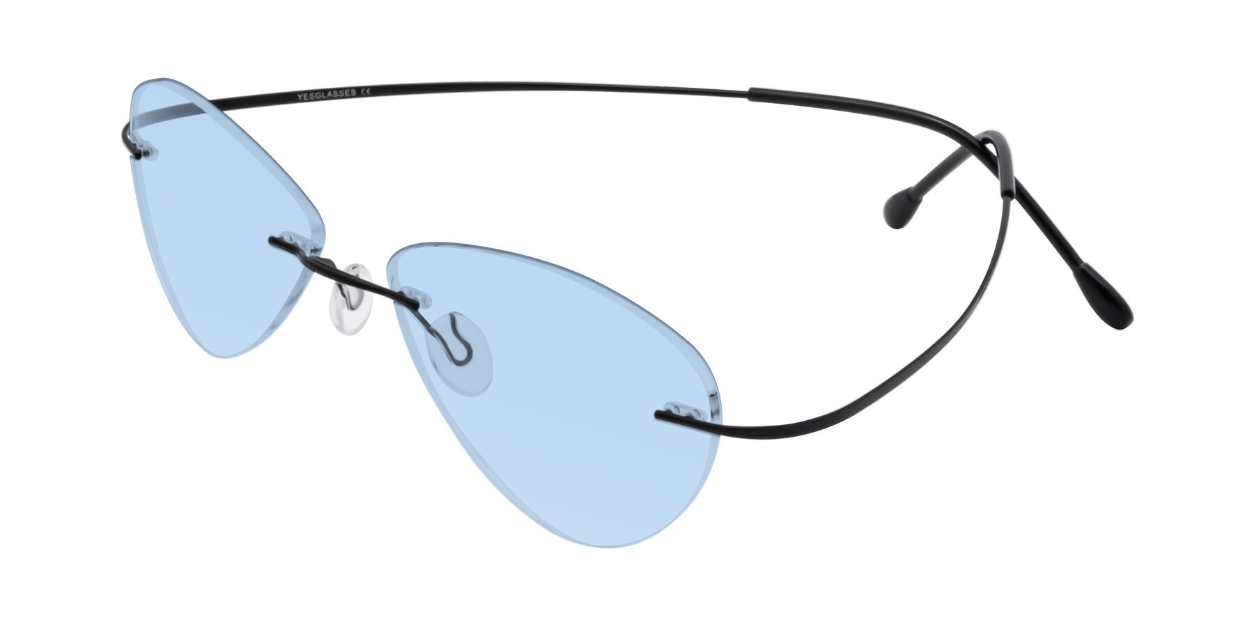 Angle of Thea in Black with Light Blue Tinted Lenses