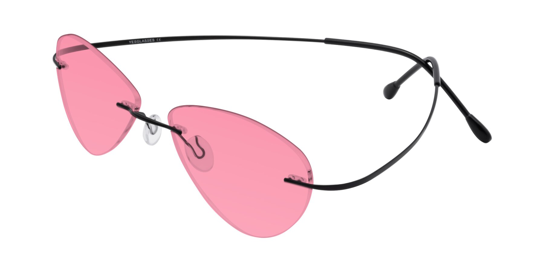 Angle of Thea in Black with Pink Tinted Lenses
