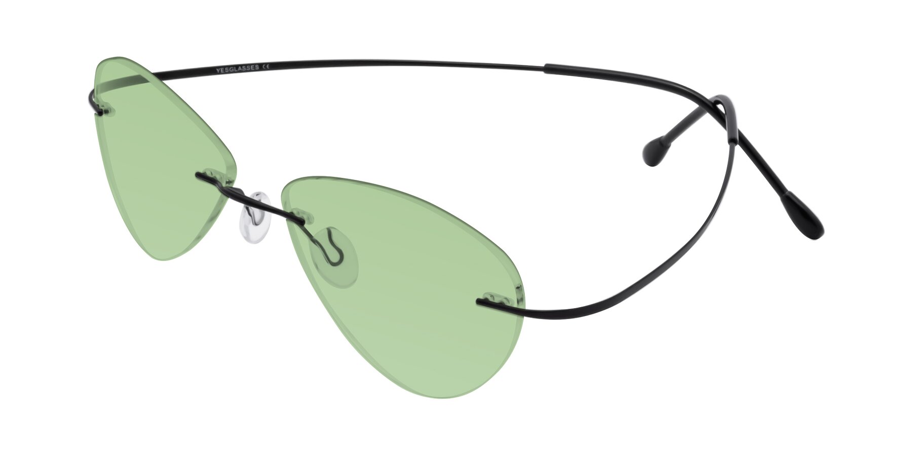 Angle of Thea in Black with Medium Green Tinted Lenses