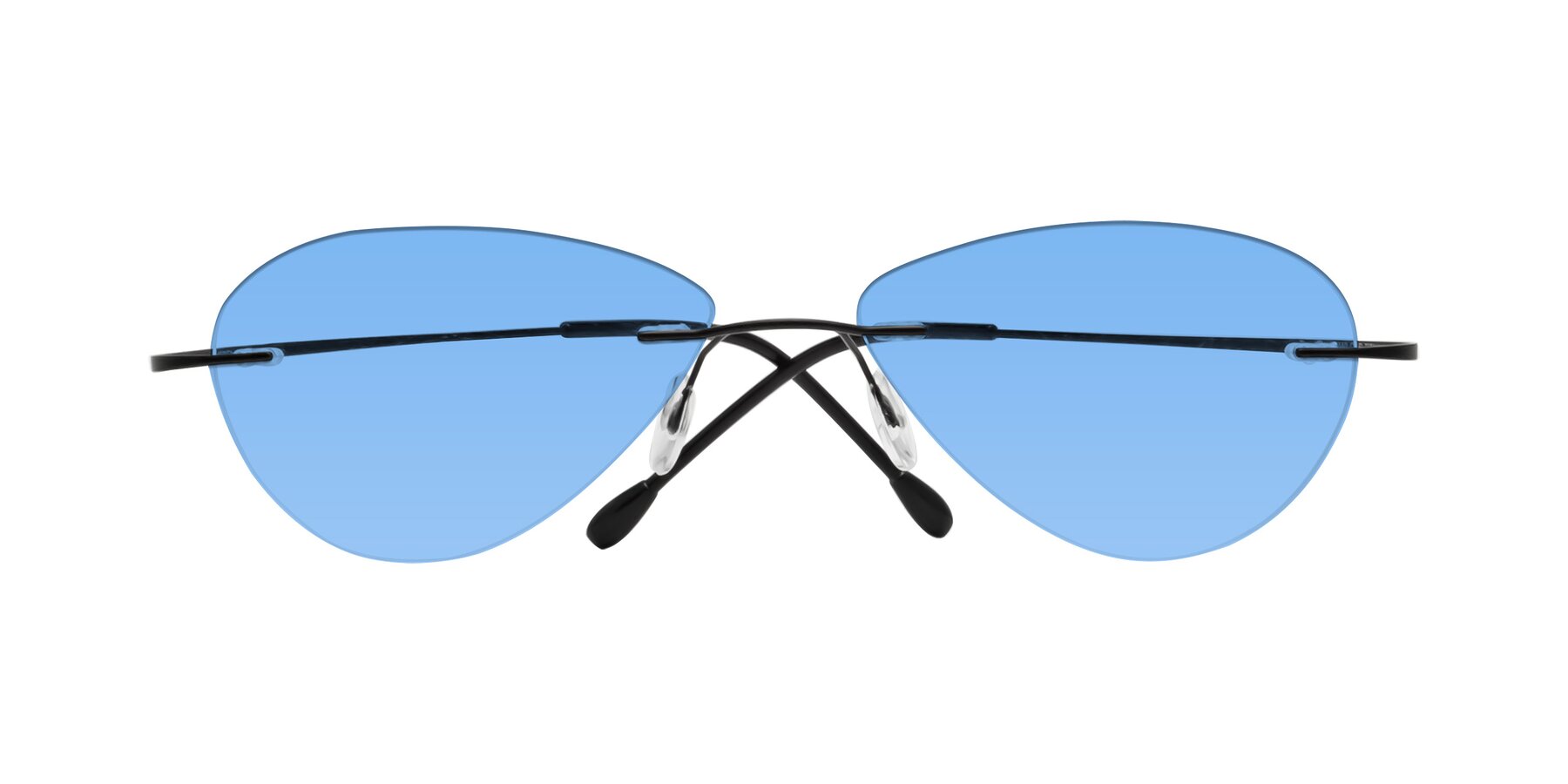 Folded Front of Thea in Black with Medium Blue Tinted Lenses