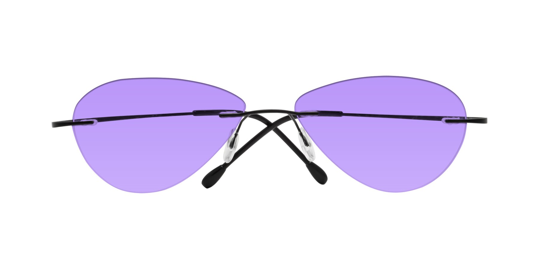 Folded Front of Thea in Black with Medium Purple Tinted Lenses