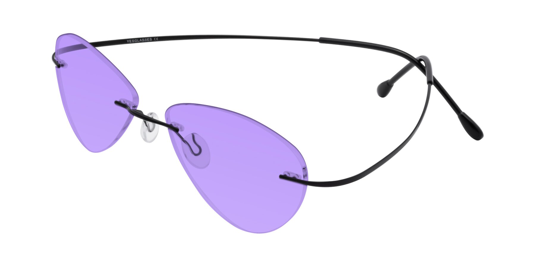 Angle of Thea in Black with Medium Purple Tinted Lenses
