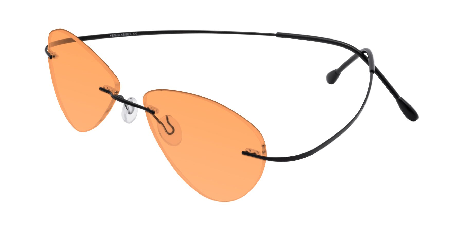 Angle of Thea in Black with Medium Orange Tinted Lenses