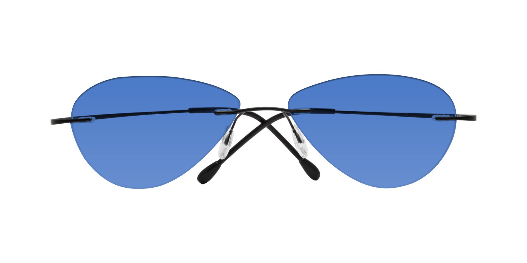 Folded Front of Thea in Black with Blue Tinted Lenses