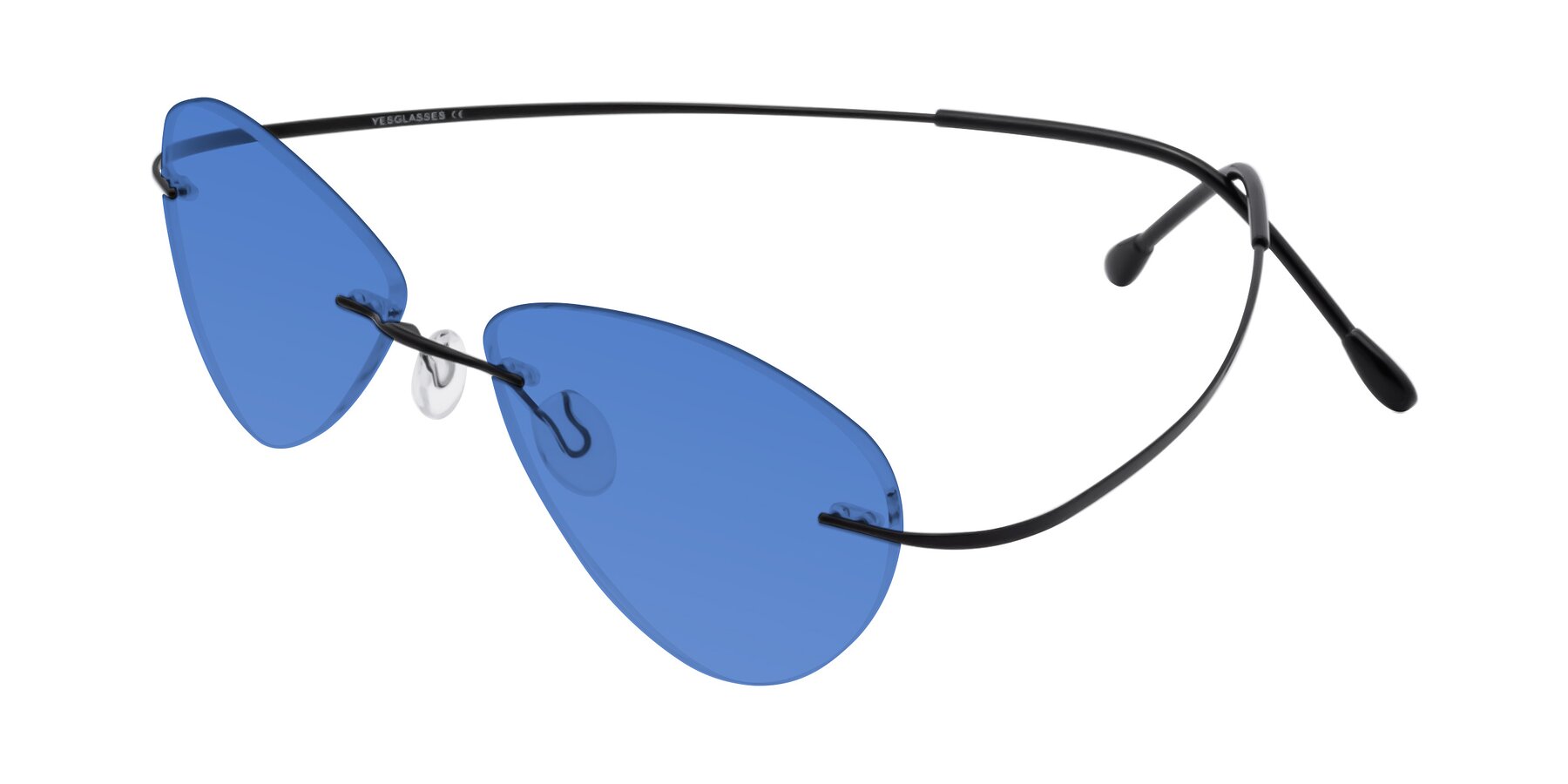 Angle of Thea in Black with Blue Tinted Lenses