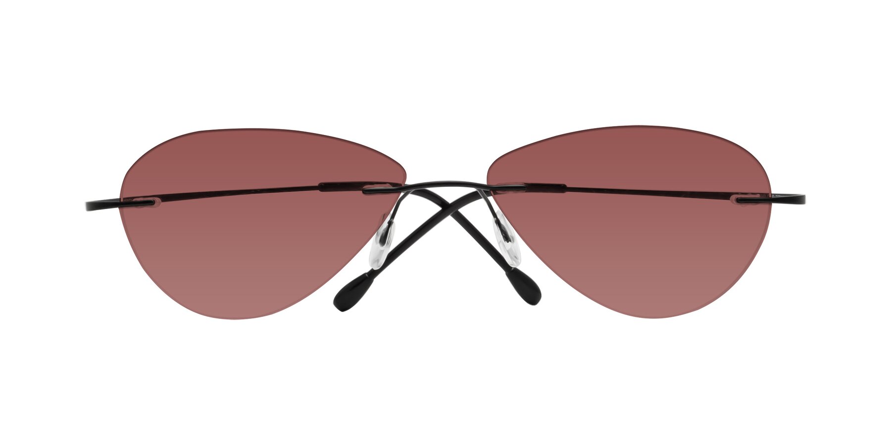 Folded Front of Thea in Black with Garnet Tinted Lenses