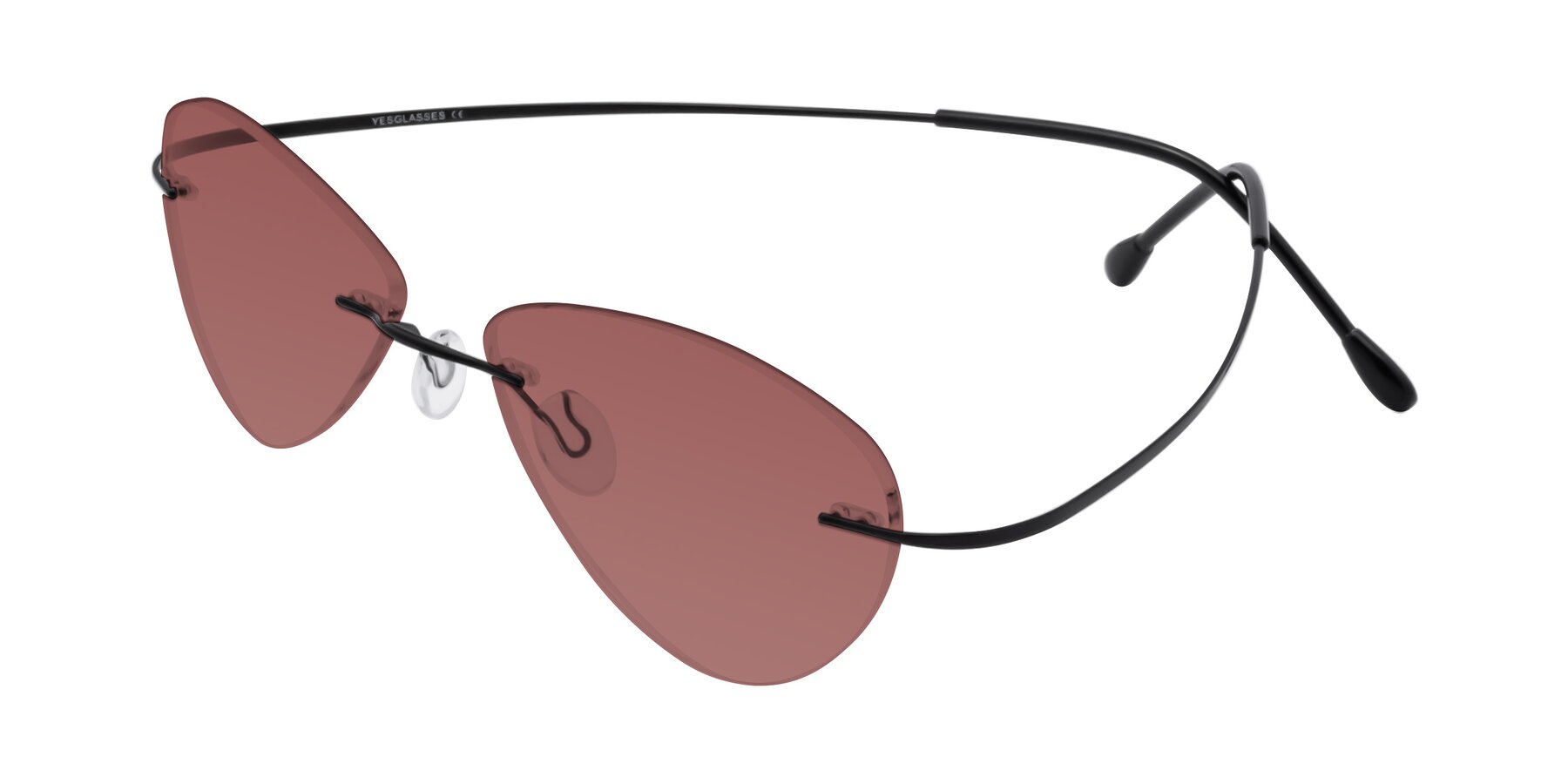 Angle of Thea in Black with Garnet Tinted Lenses