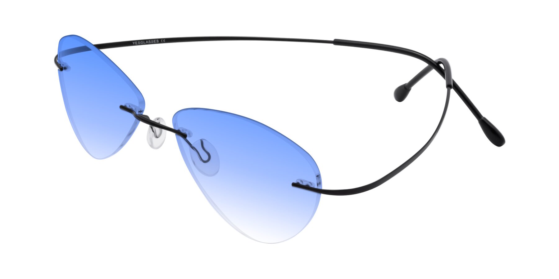 Angle of Thea in Black with Blue Gradient Lenses