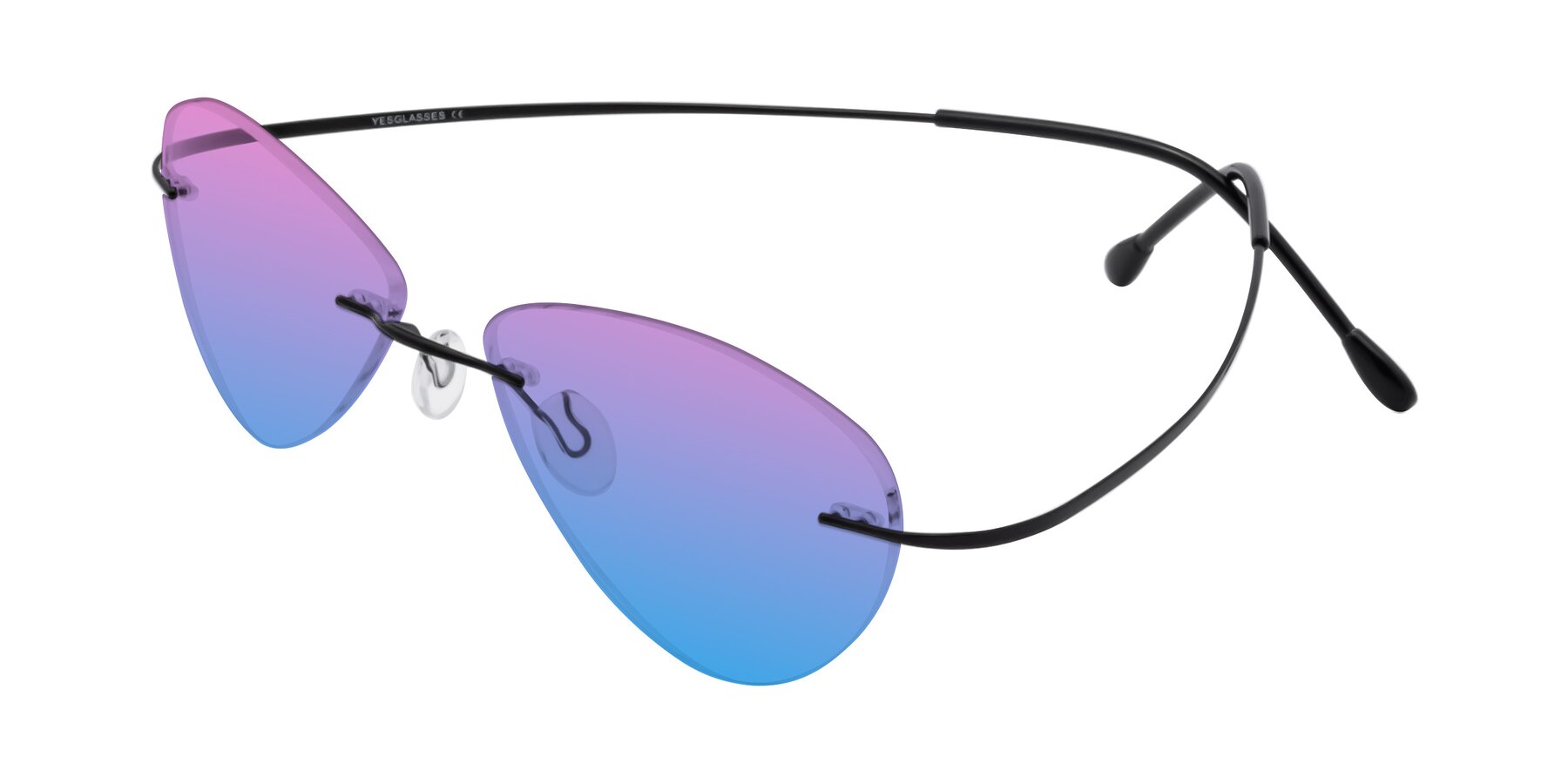 Angle of Thea in Black with Pink / Blue Gradient Lenses