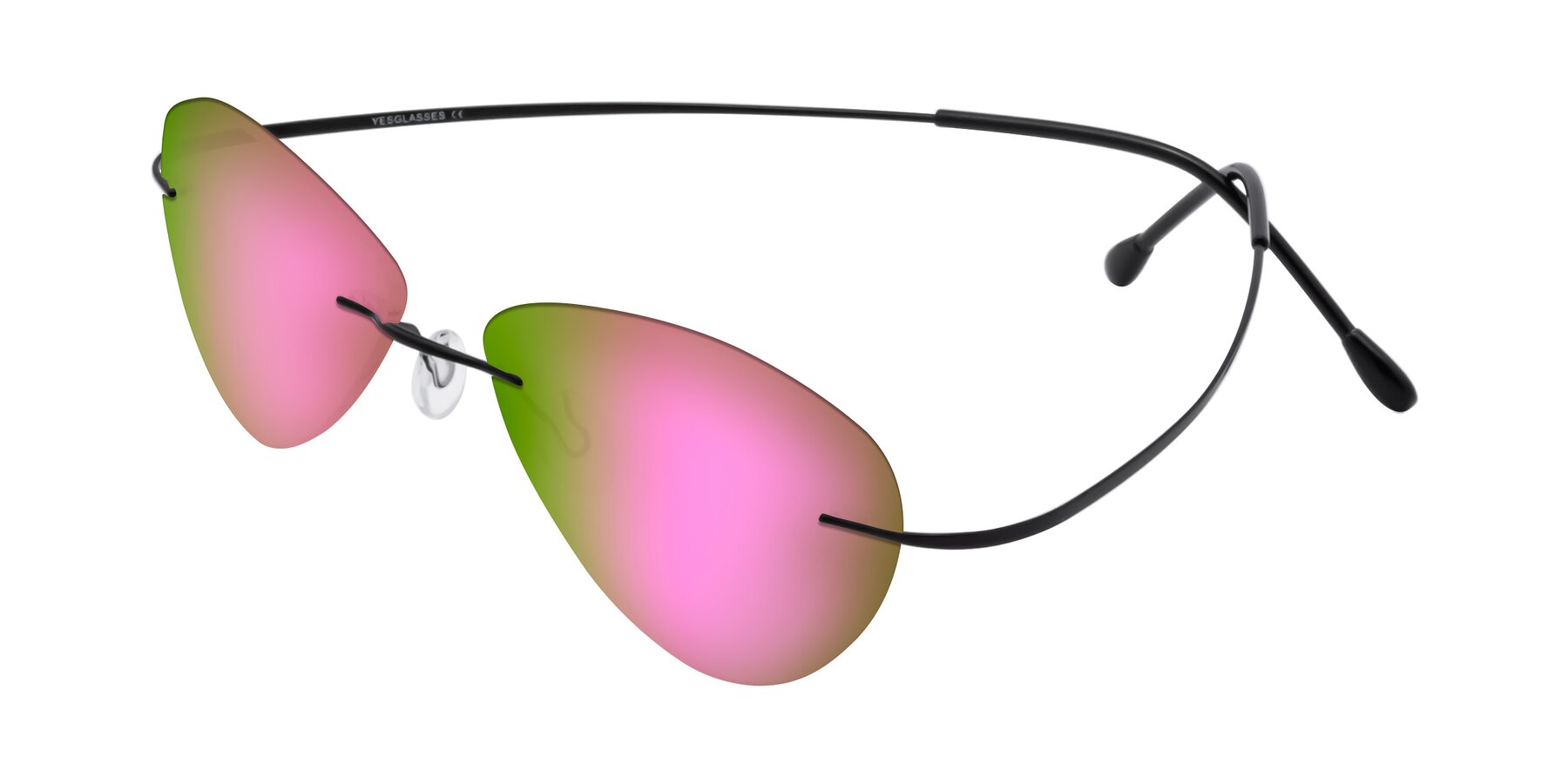 Angle of Thea in Black with Pink Mirrored Lenses