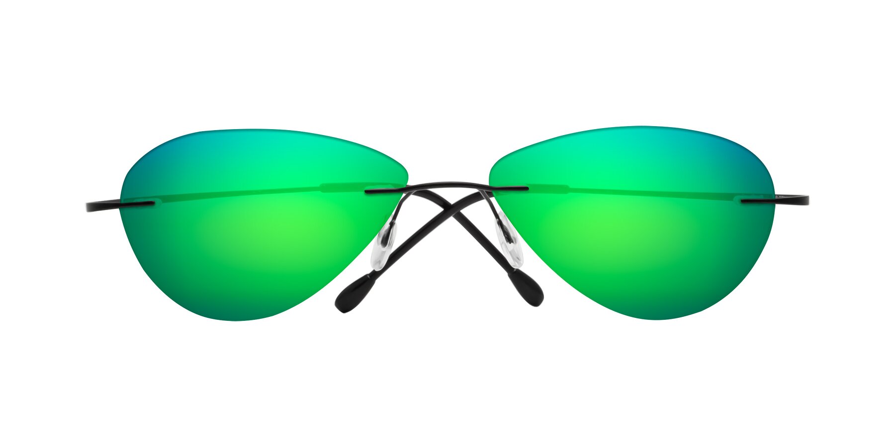 Folded Front of Thea in Black with Green Mirrored Lenses