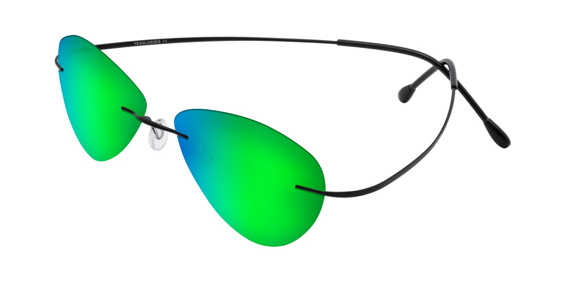 Angle of Thea in Black with Green Mirrored Lenses